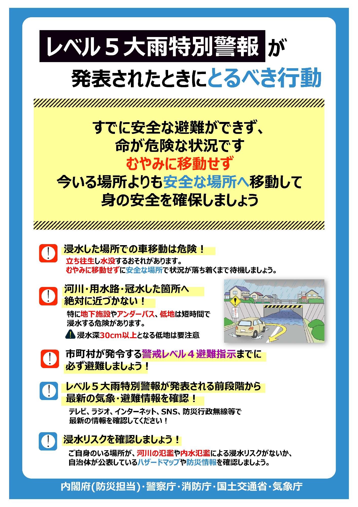 レベル5大雨警報が発表されたときにとるべき行動