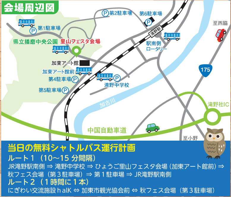 駐車場と無料シャトルバス