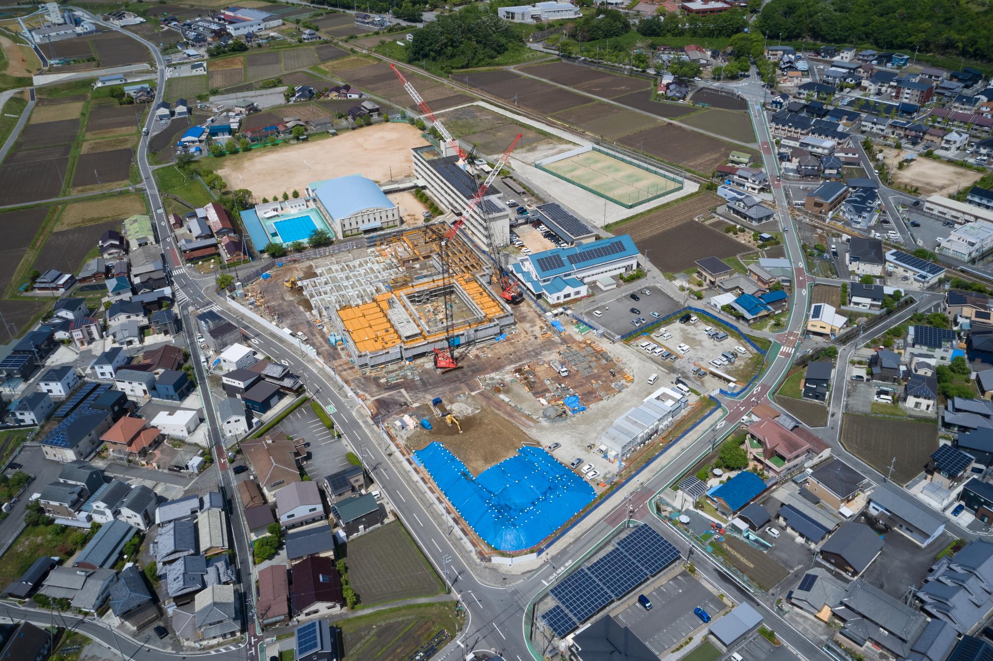 工事進捗　令和8年5月末　南東側上空からの写真